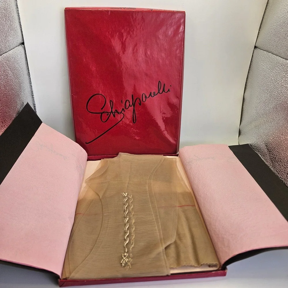 Vintage Schiaparelli Cassandra Nylon Stockings Size 9 Wild Rice NOS Boxed